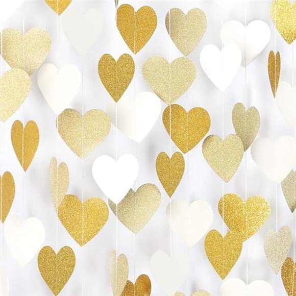 White Gold Heart Garland Champagne Party Wedding Baby Shower Bridal Decor - Picture 8 of 8